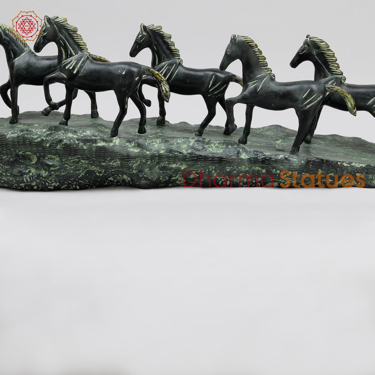 Brass Lucky 7 Horses Fine , Antique Green Finish 34” (Vastu Approved)