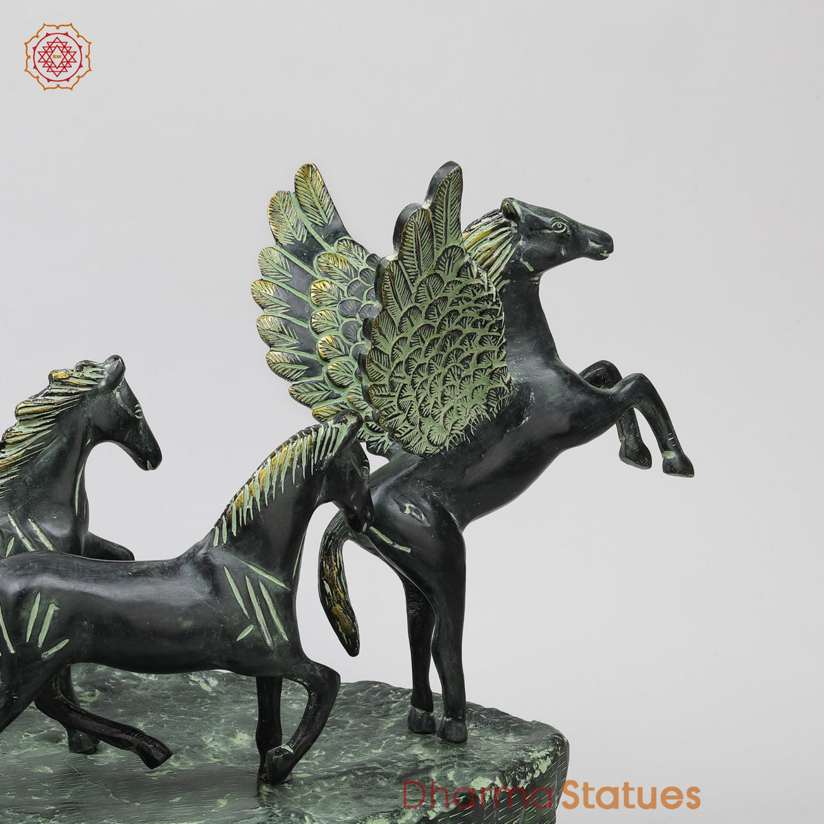 Brass Lucky 7 Horses Fine , Antique Green Finish 34” (Vastu Approved)