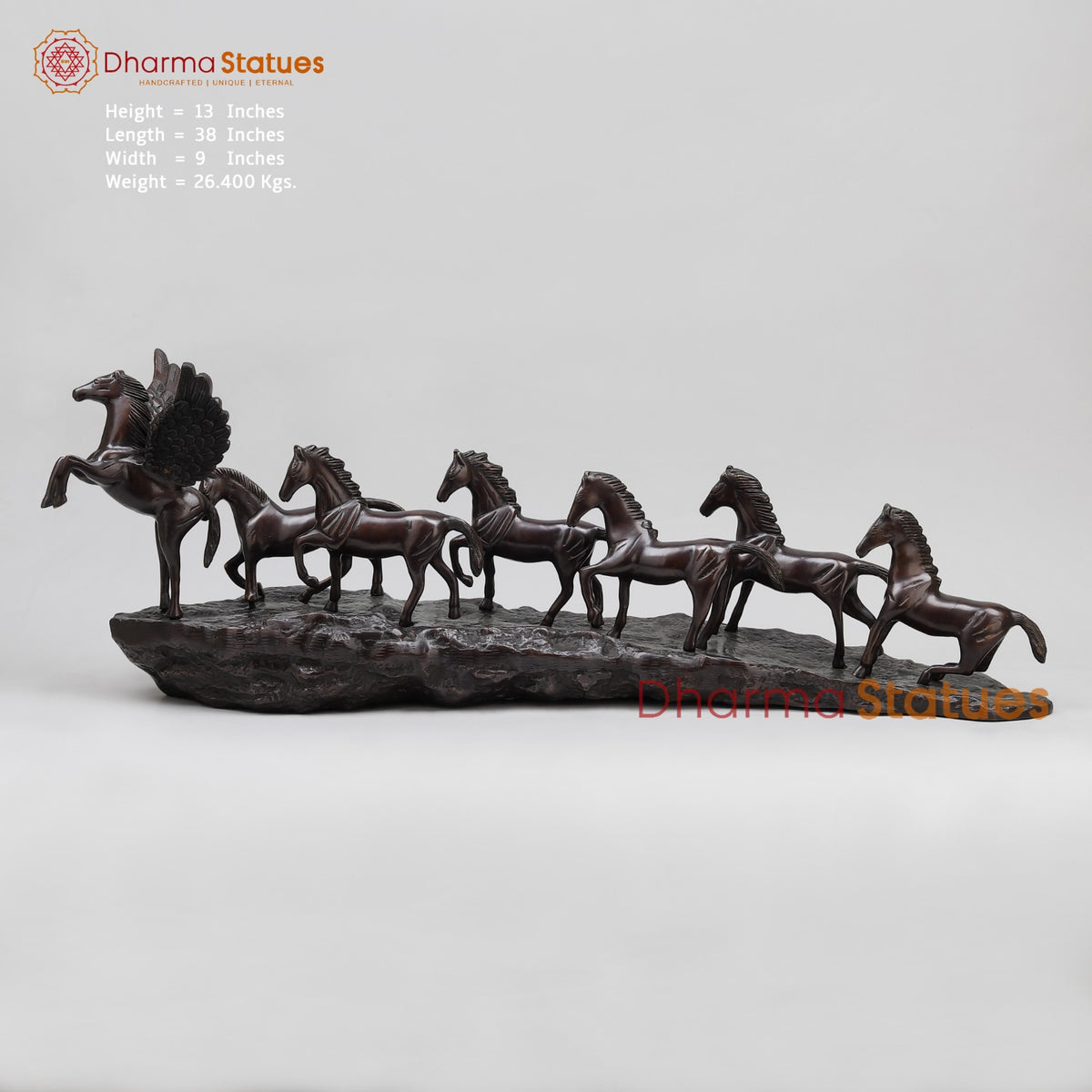 Brass Lucky 7 Horses Fine , Antique Copper Finish 34” (Vastu Approved)