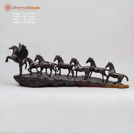 Brass Lucky 7 Horses Fine , Antique Copper Finish 34” (Vastu Approved)