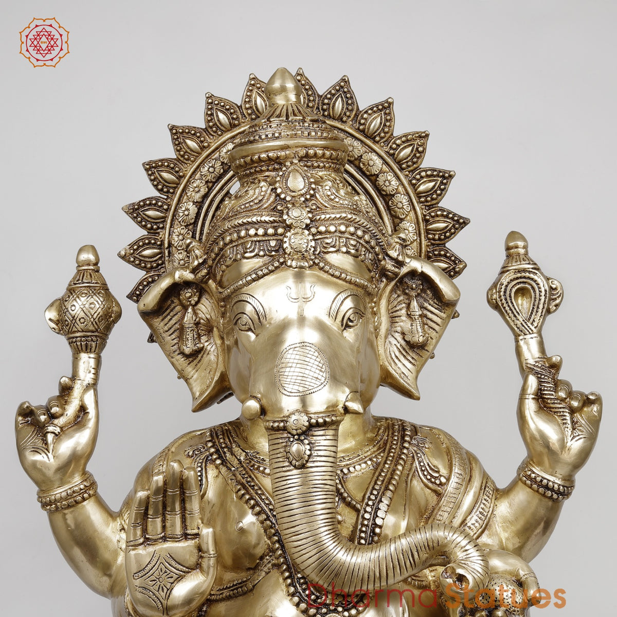 Brass Auspicious Ganesh Seated Fine, Gold Finish 35”