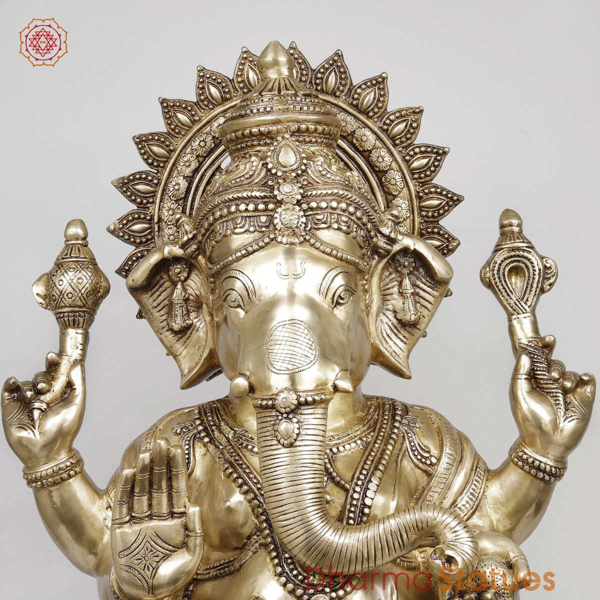 Brass Auspicious Ganesh Seated Fine, Gold Finish 35”