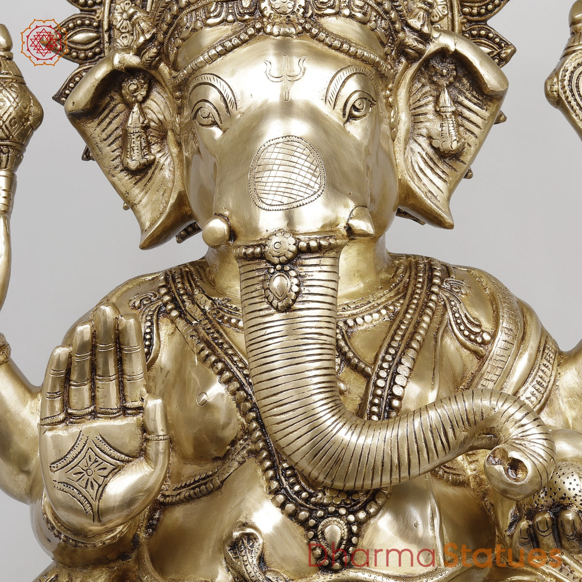Brass Auspicious Ganesh Seated Fine, Gold Finish 35”