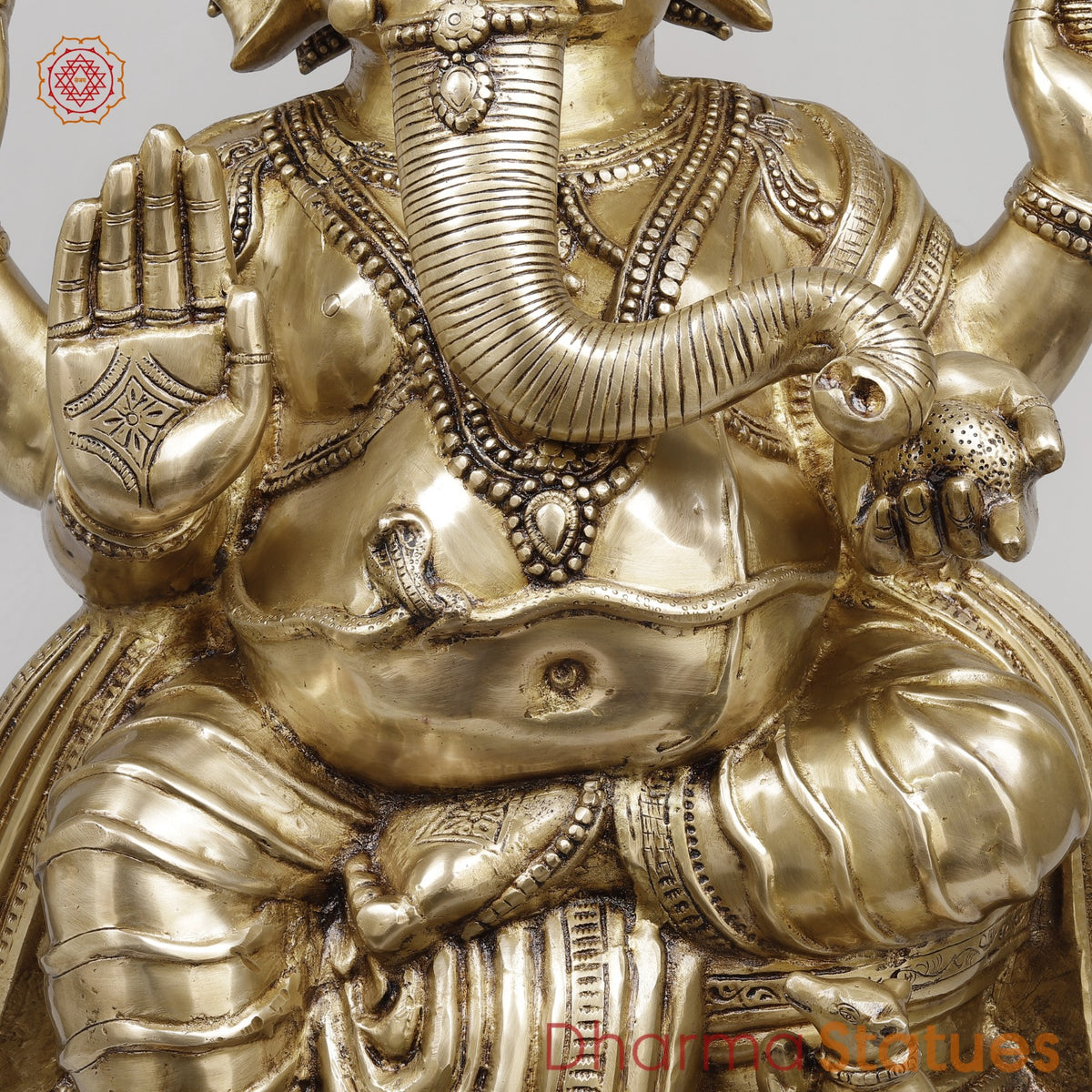 Brass Auspicious Ganesh Seated Fine, Gold Finish 35”