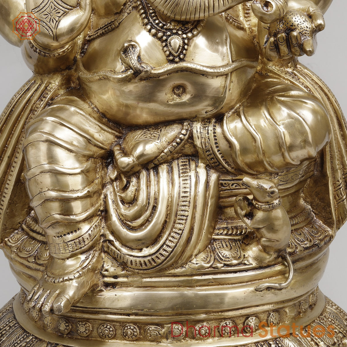 Brass Auspicious Ganesh Seated Fine, Gold Finish 35”