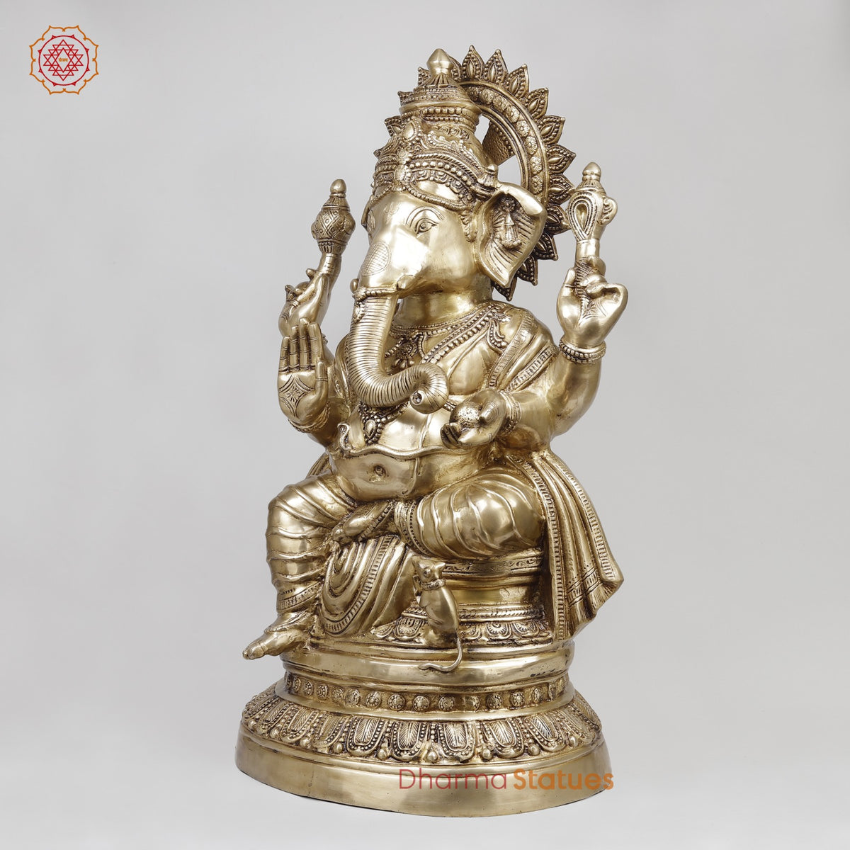 Brass Auspicious Ganesh Seated Fine, Gold Finish 35”