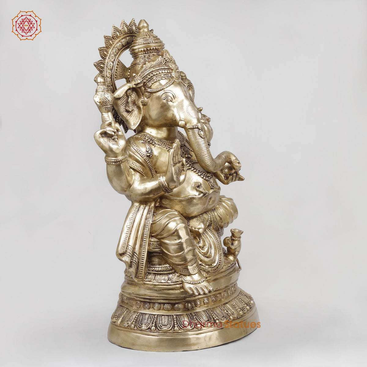 Brass Auspicious Ganesh Seated Fine, Gold Finish 35”