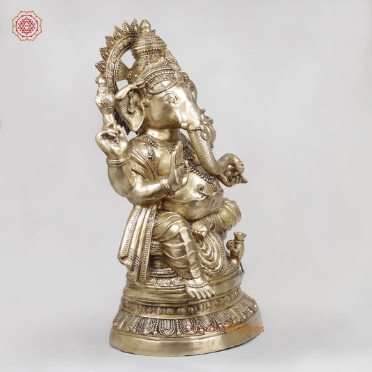 Brass Auspicious Ganesh Seated Fine, Gold Finish 35”