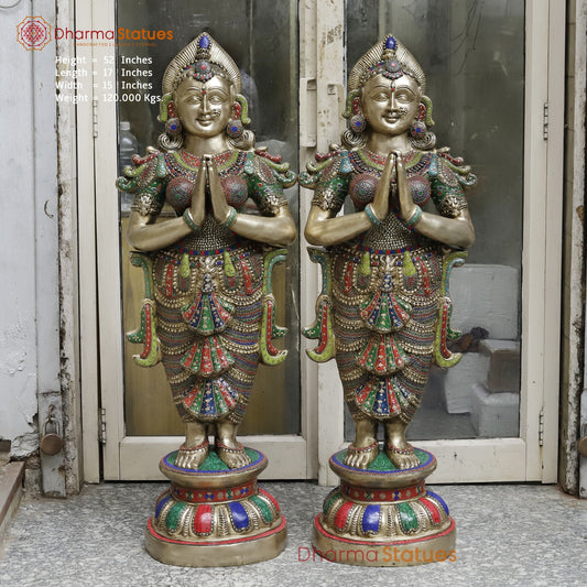 Brass Set of Welcome Lady Fine, Stone Work 52”
