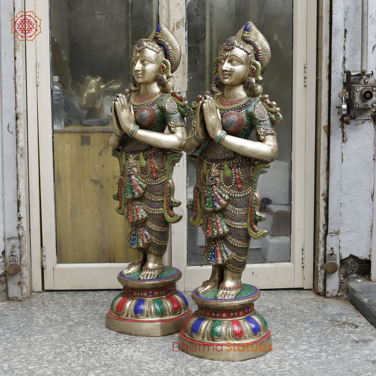 Brass Set of Welcome Lady Fine, Stone Work 52”
