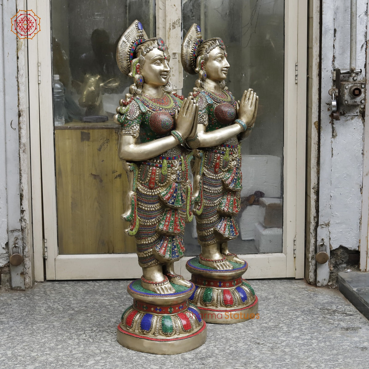 Brass Set of Welcome Lady Fine, Stone Work 52”