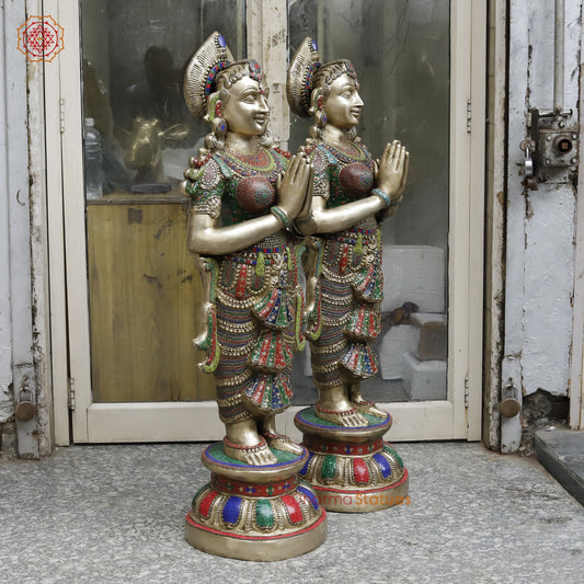 Brass Set of Welcome Lady Fine, Stone Work 52”