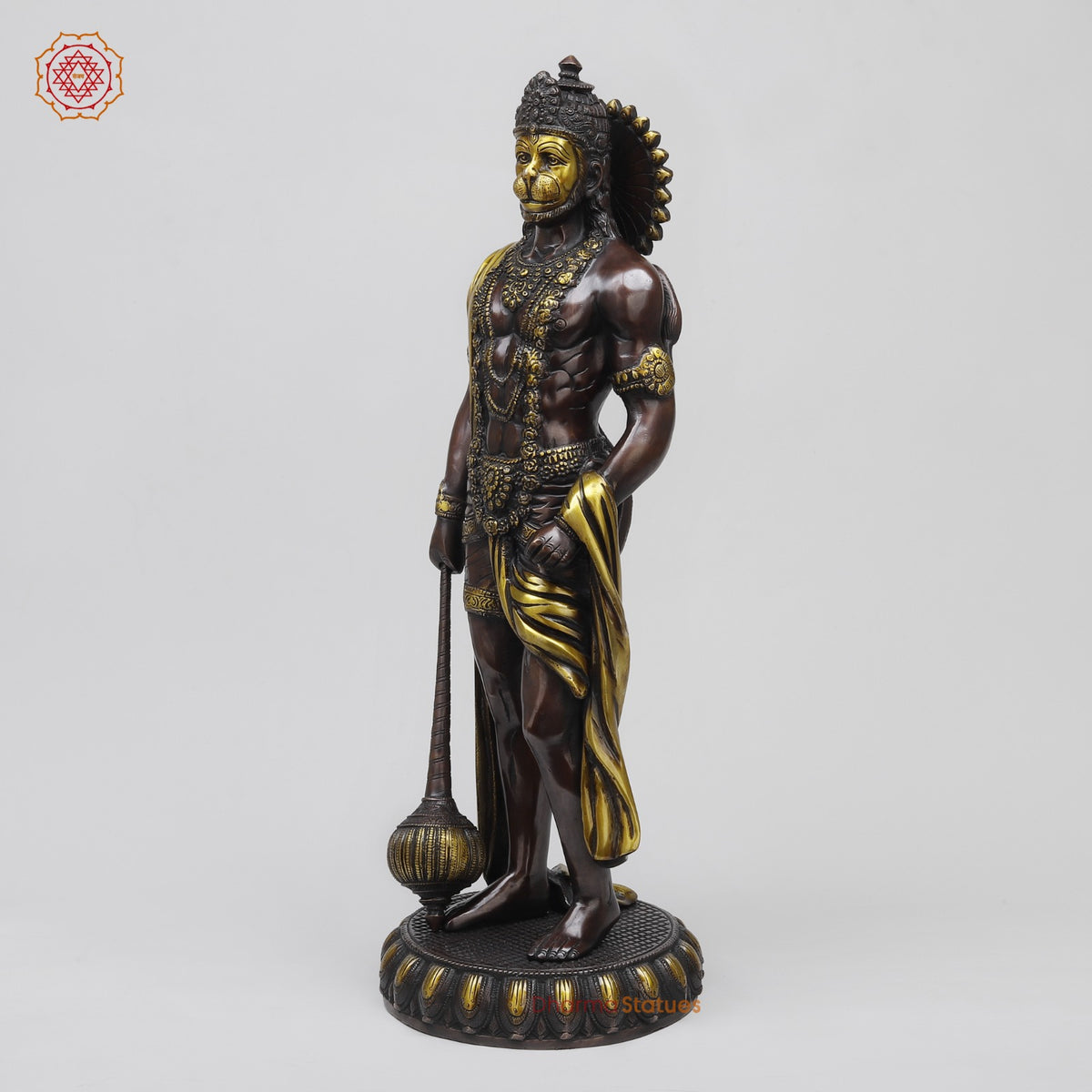 Brass Hanuman Standing Fine, Copper and Gold Finish 23”