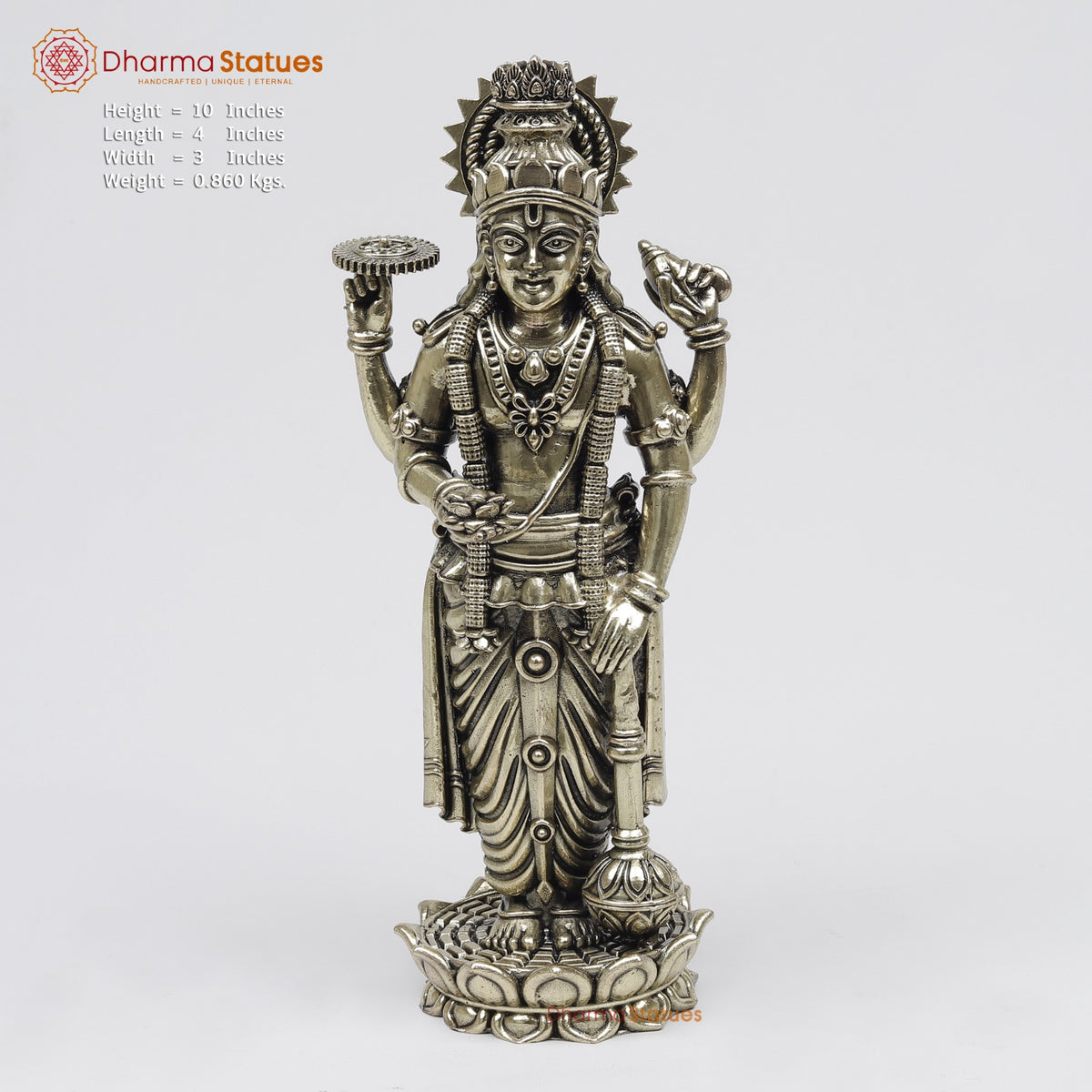 Brass Vishnu Standing Fine 10”