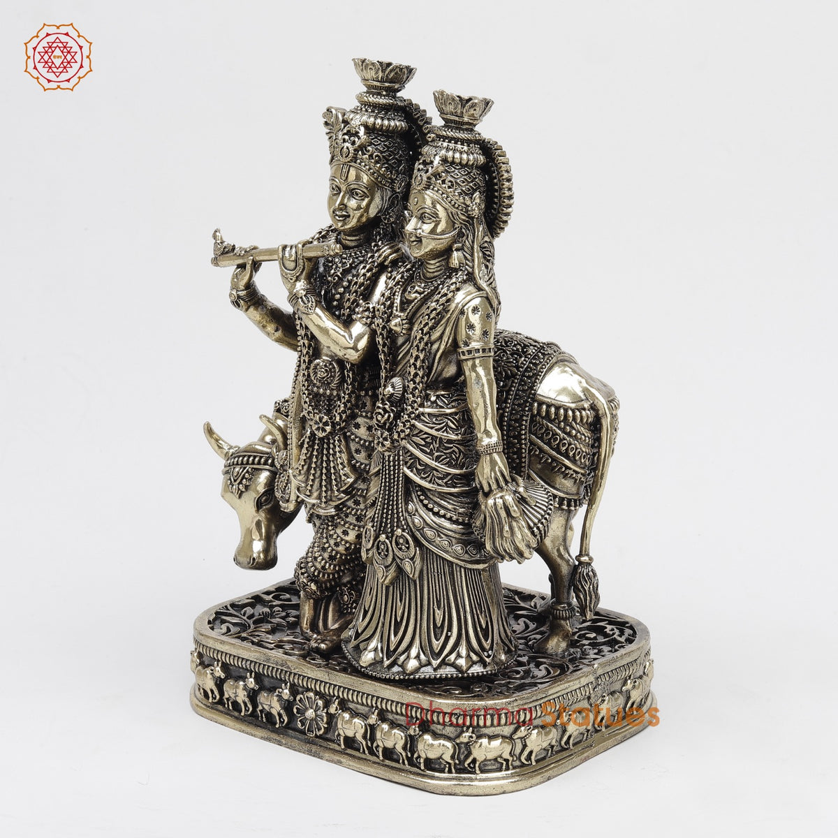 Brass Radha Krishna Fine with Cow 10”