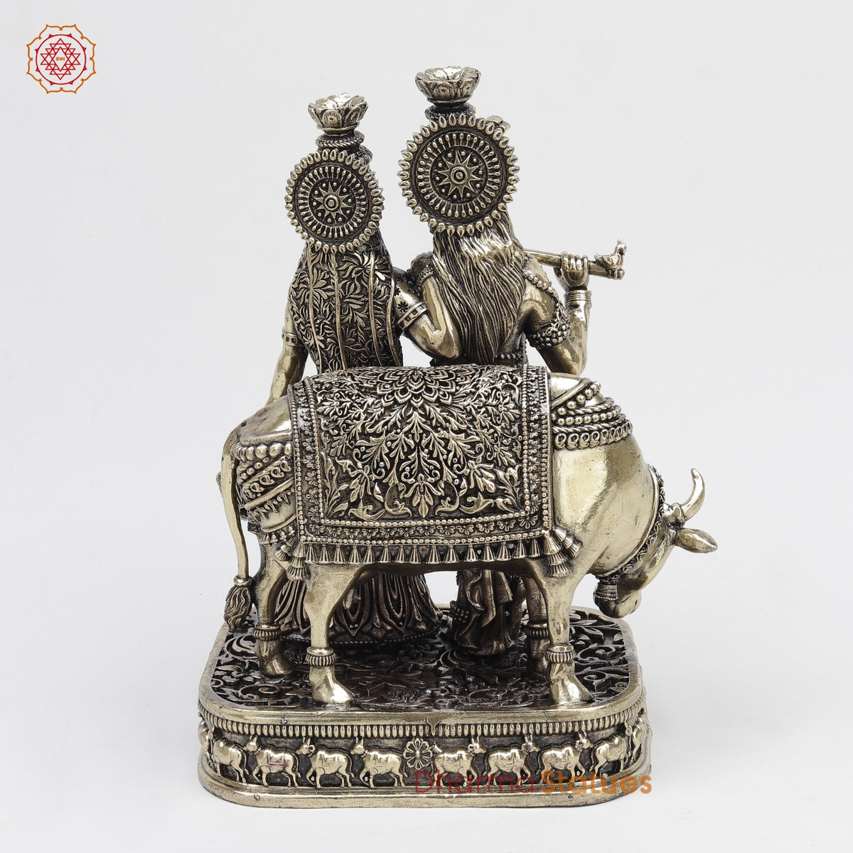 Brass Radha Krishna Fine with Cow 10”