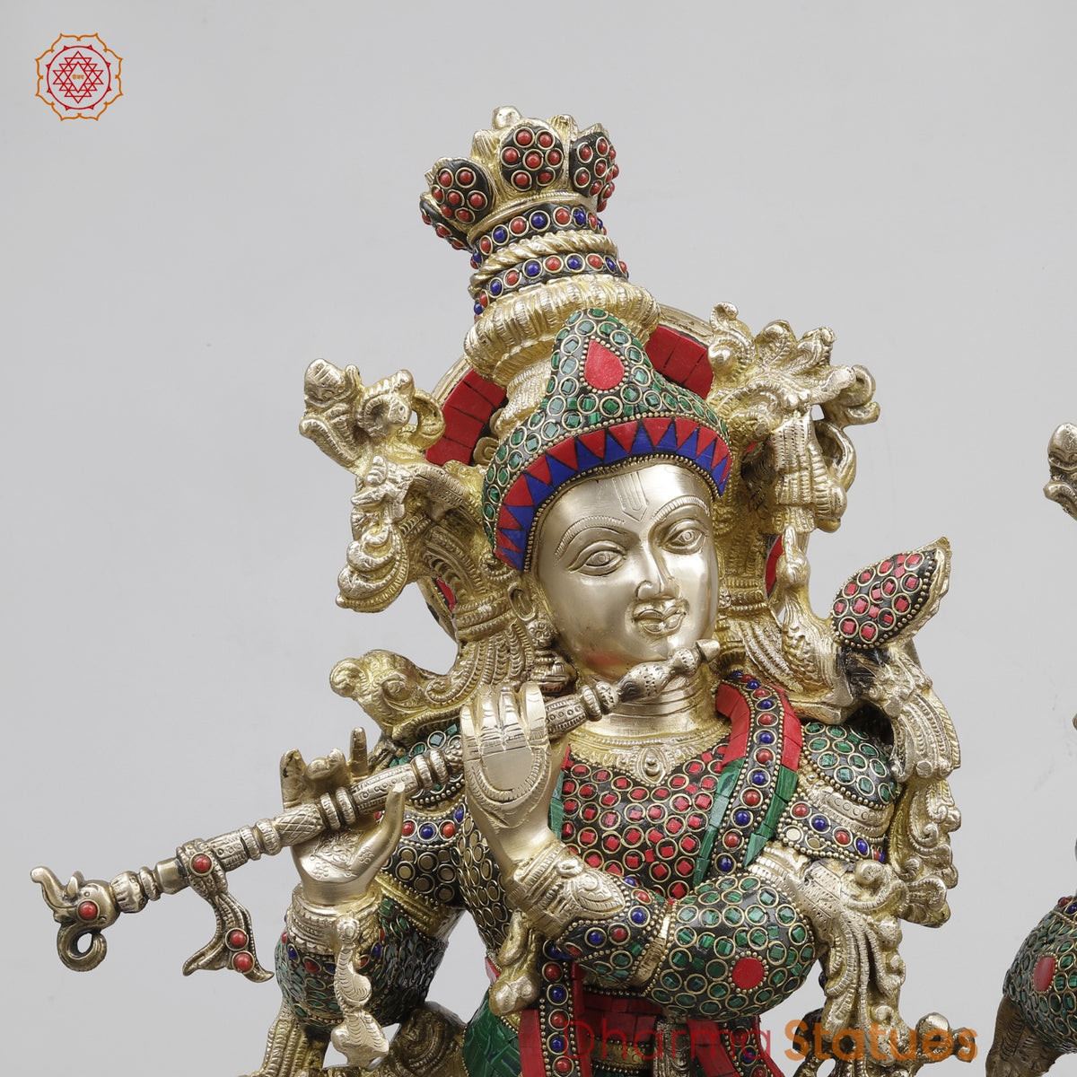 Brass Radha Krishna Standing Fine, Stone Work 30”