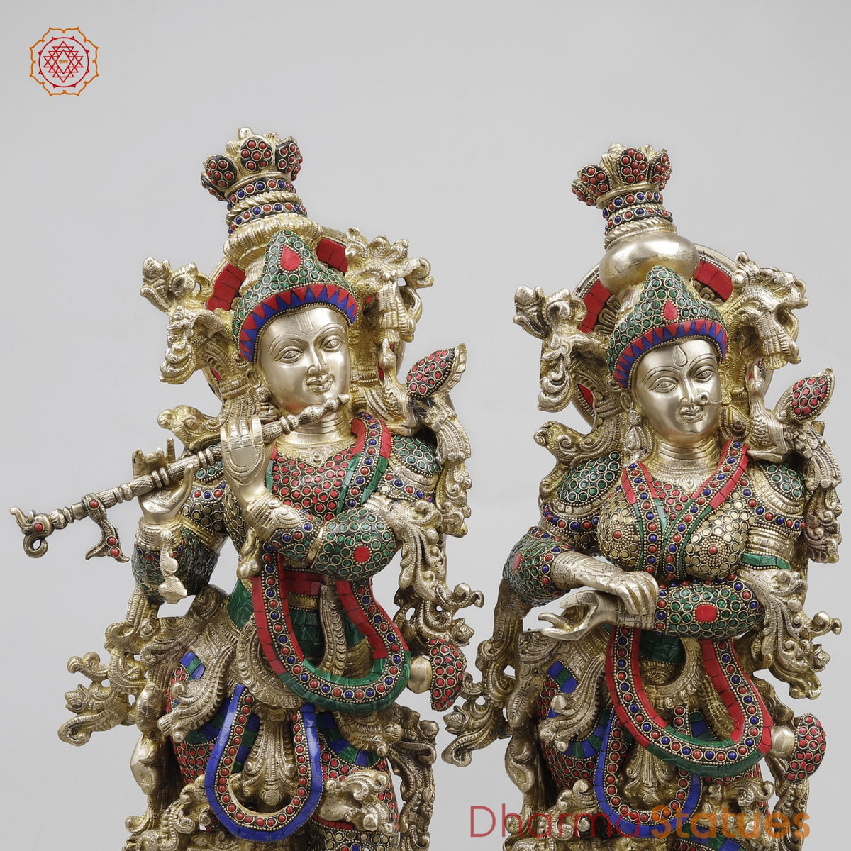 Brass Radha Krishna Standing Fine, Stone Work 30”
