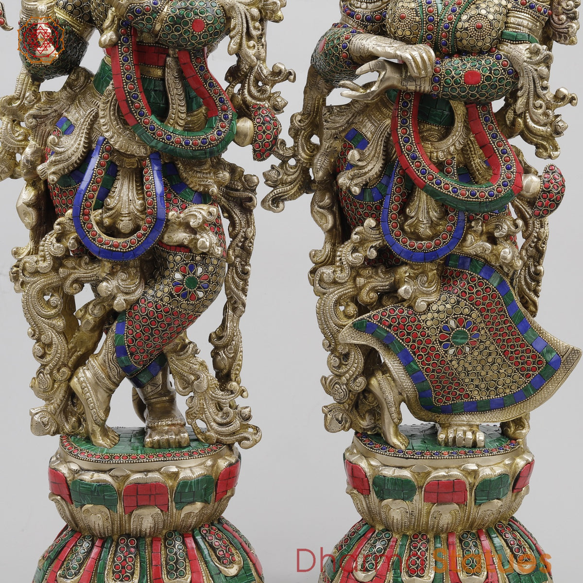 Brass Radha Krishna Standing Fine, Stone Work 30”
