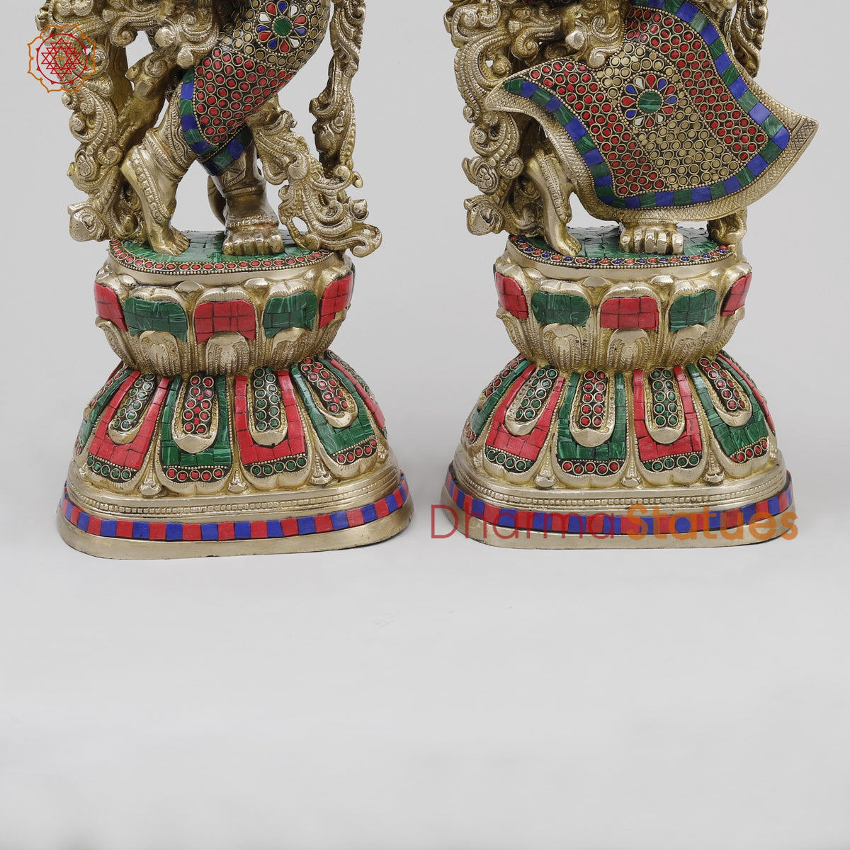 Brass Radha Krishna Standing Fine, Stone Work 30”