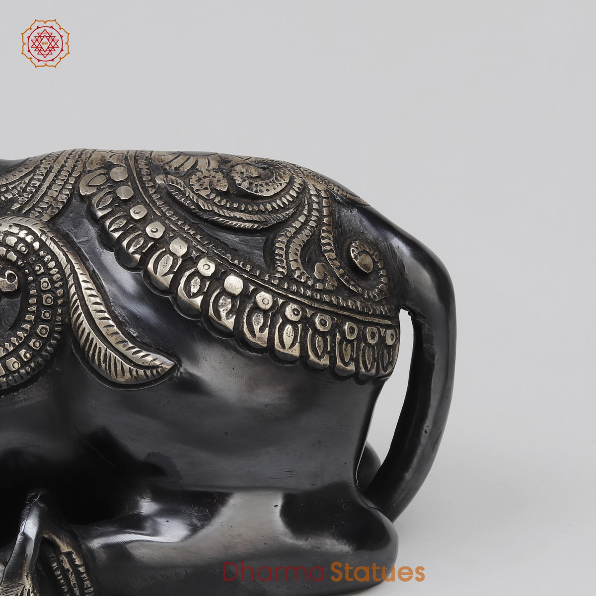 Brass Nandi Seated With Fine Carving, Royal Black Finish 12”