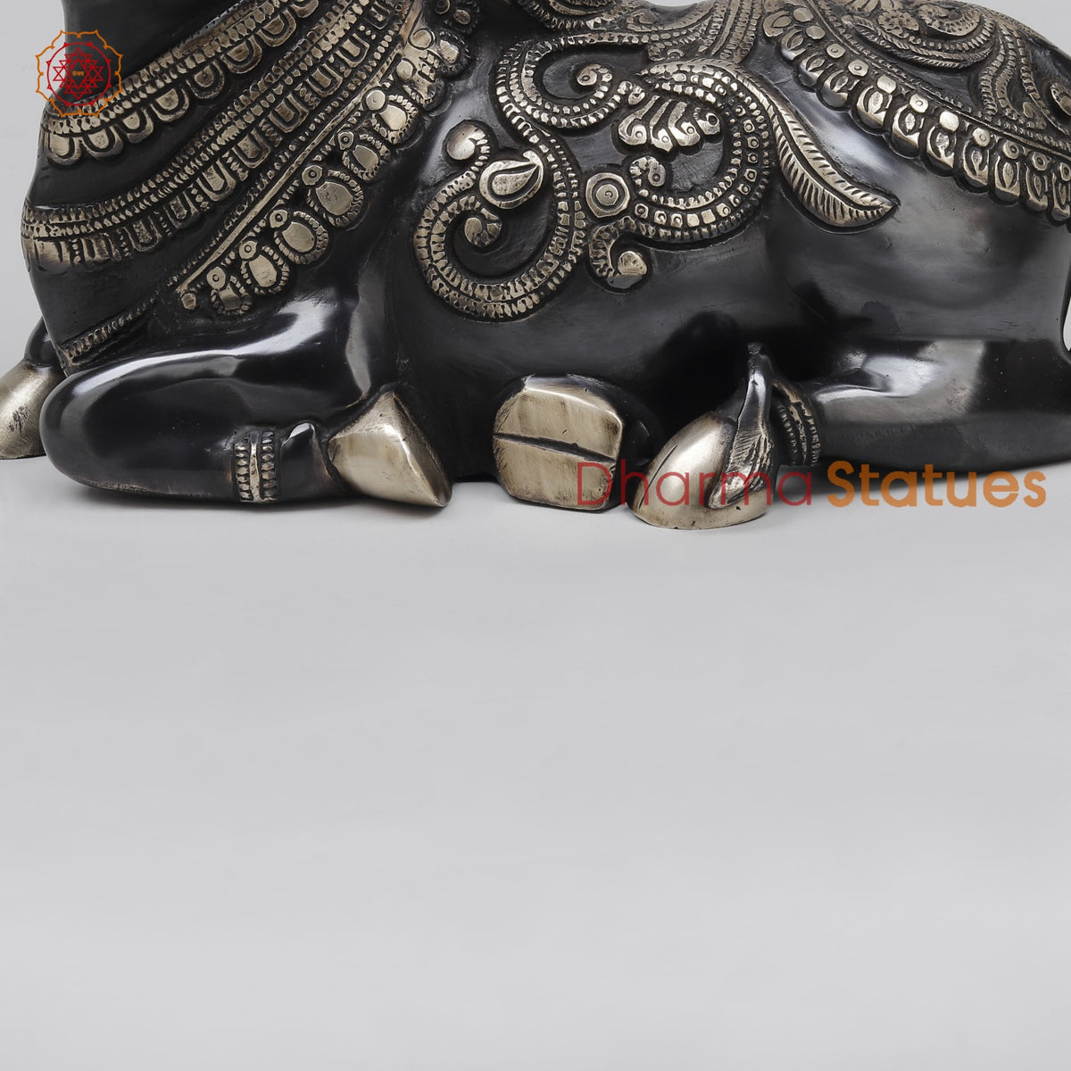 Brass Nandi Seated With Fine Carving, Royal Black Finish 12”