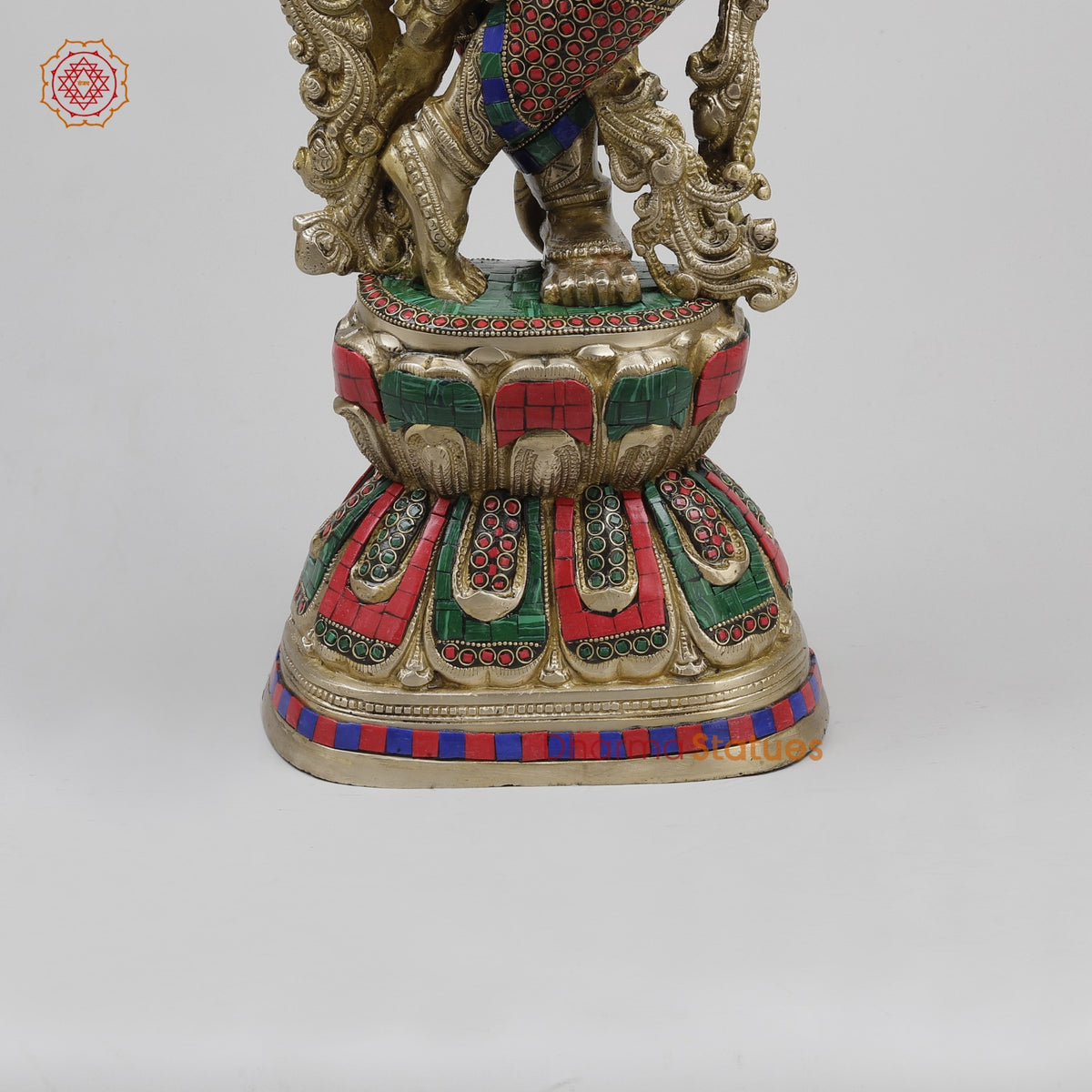 Brass Krishna Standing Fine, Stone Work 30”
