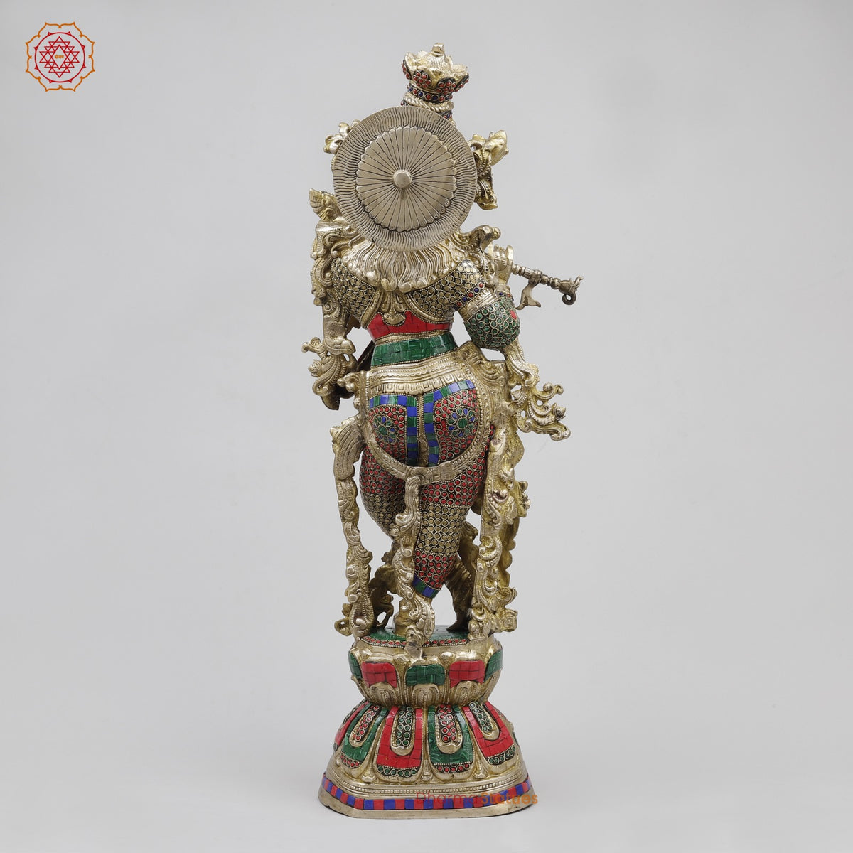 Brass Krishna Standing Fine, Stone Work 30”