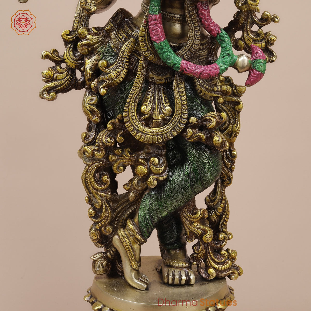 Brass Krishna on Lotus Base, Colorful Finish 26”