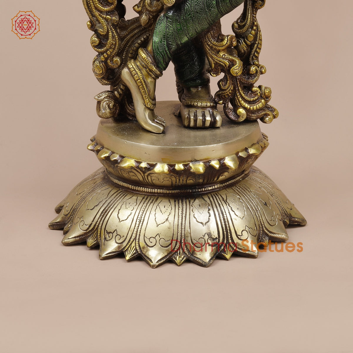 Brass Krishna on Lotus Base, Colorful Finish 26”