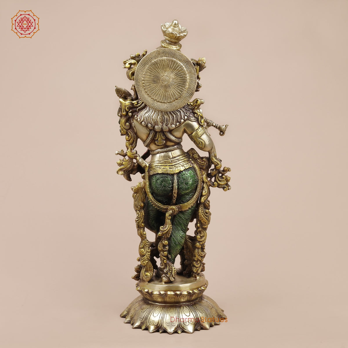 Brass Krishna on Lotus Base, Colorful Finish 26”