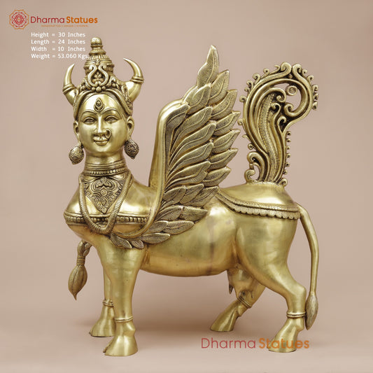 Brass Kamdhenu Standing Fine, Special Gold Finish 30”