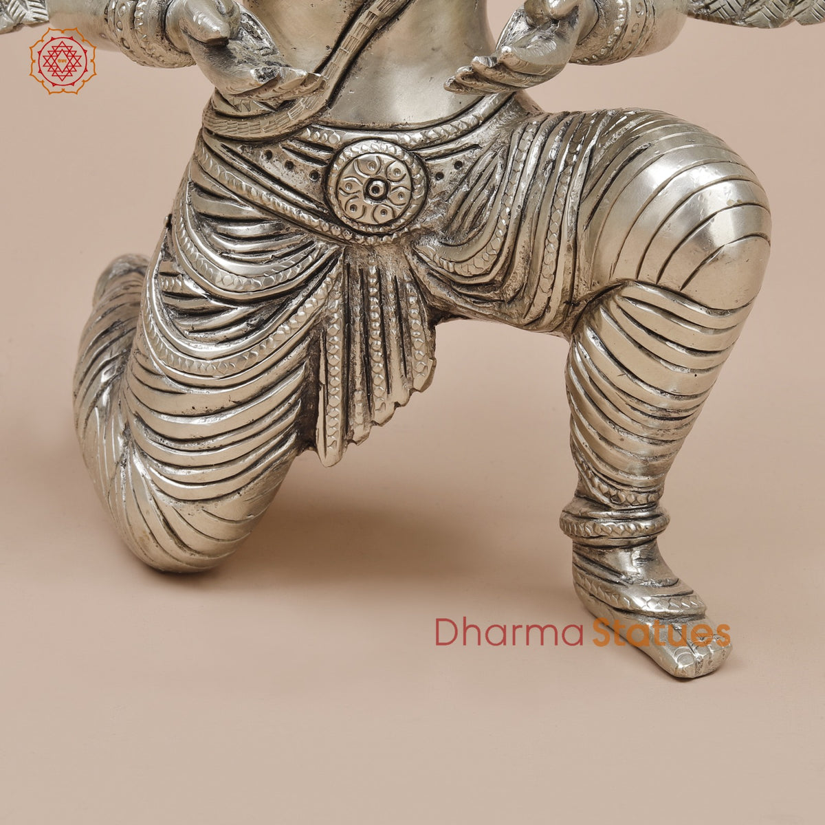 Brass Garuda Seated With Open Wings Fine, Silver Coated 10”