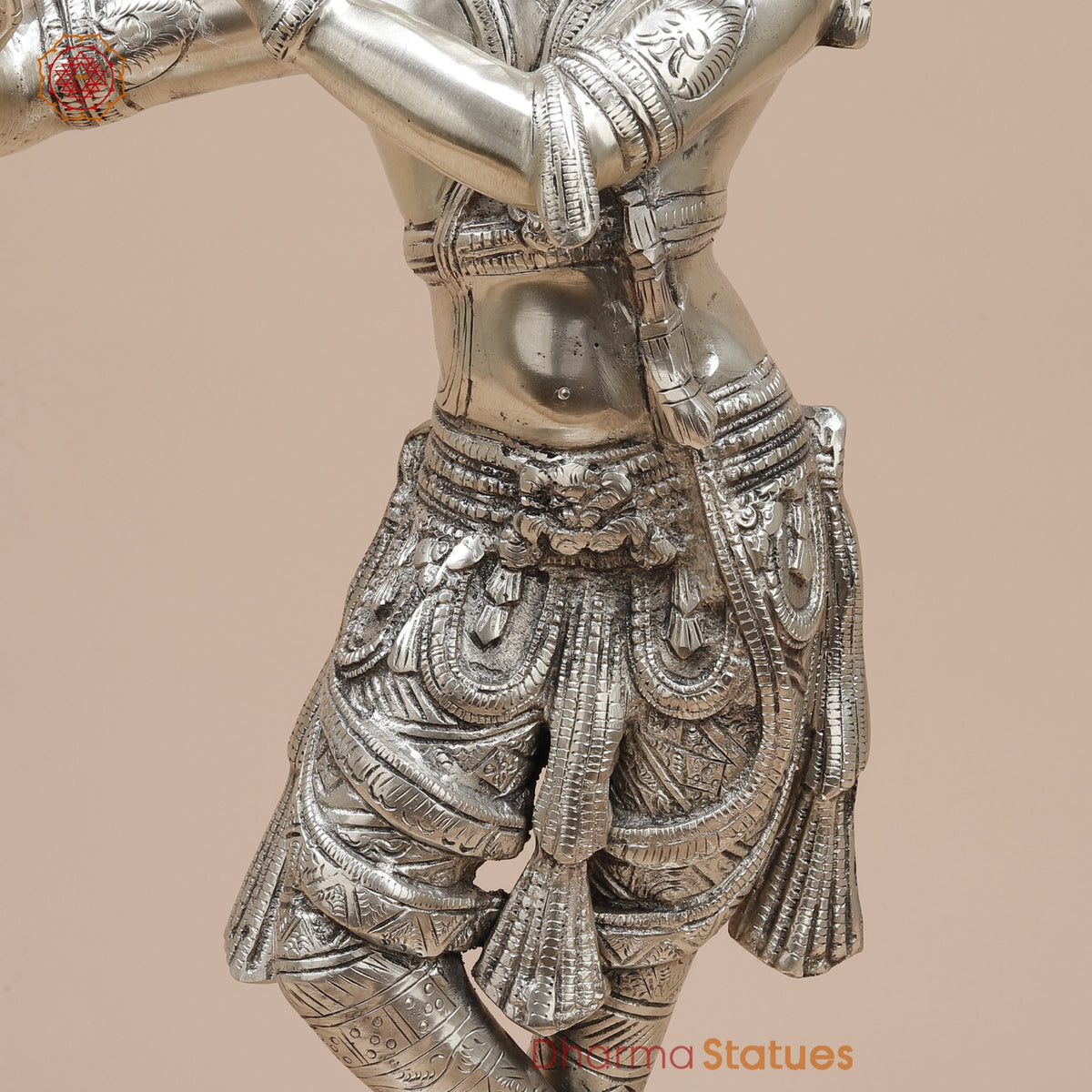 Brass Krishna Standing Fine, Silver Coated 23”