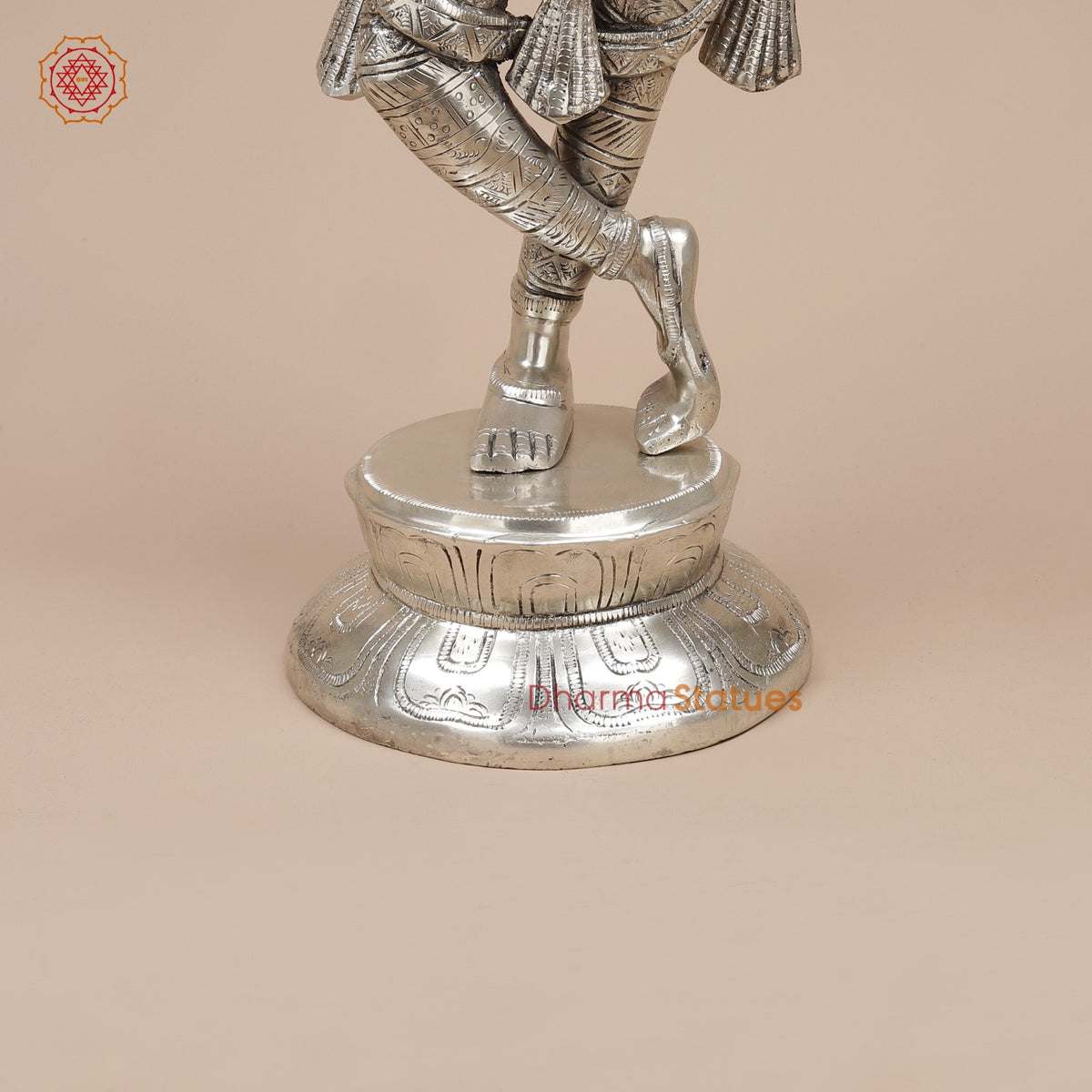 Brass Krishna Standing Fine, Silver Coated 23”