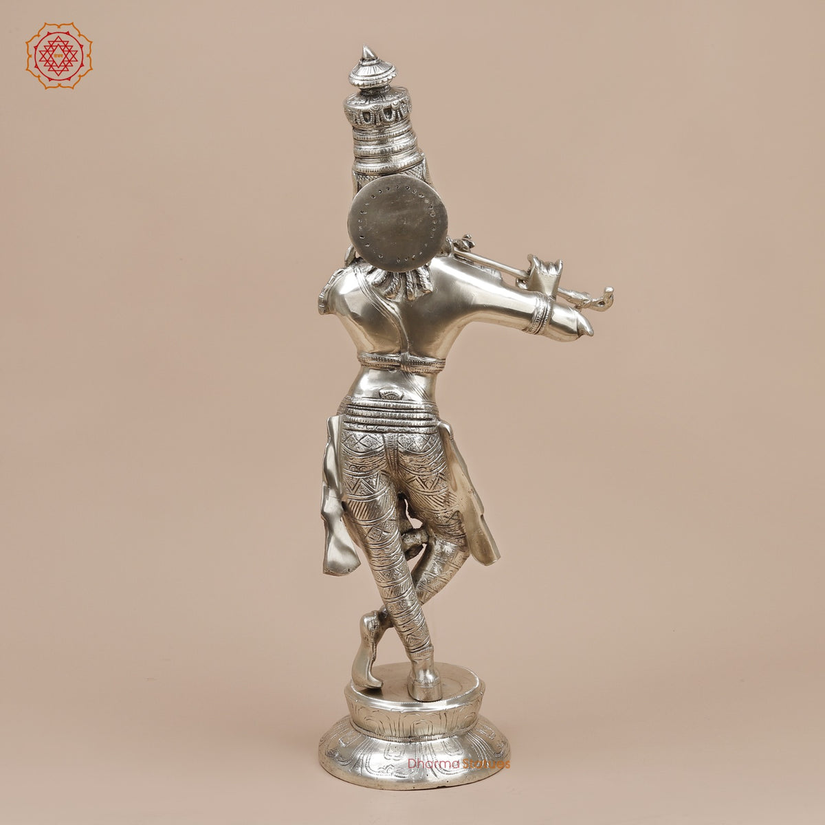 Brass Krishna Standing Fine, Silver Coated 23”