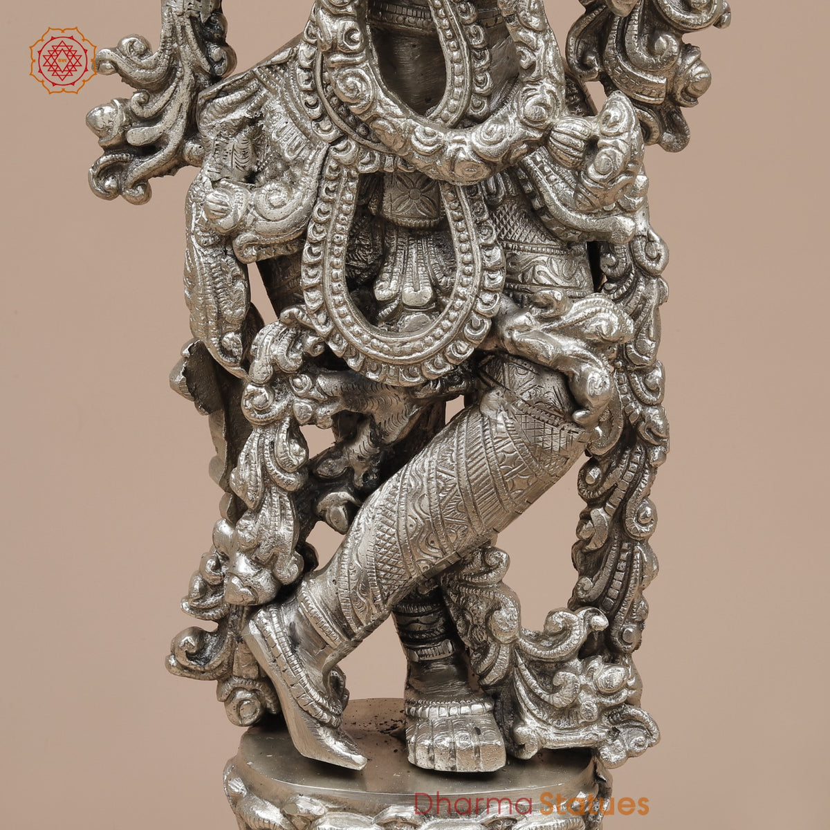 Brass Krishna Standing Fine, Silver Coated 25”