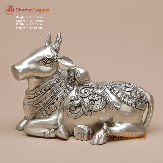 Brass Nandi Seated Fine, Silver Coated 12”