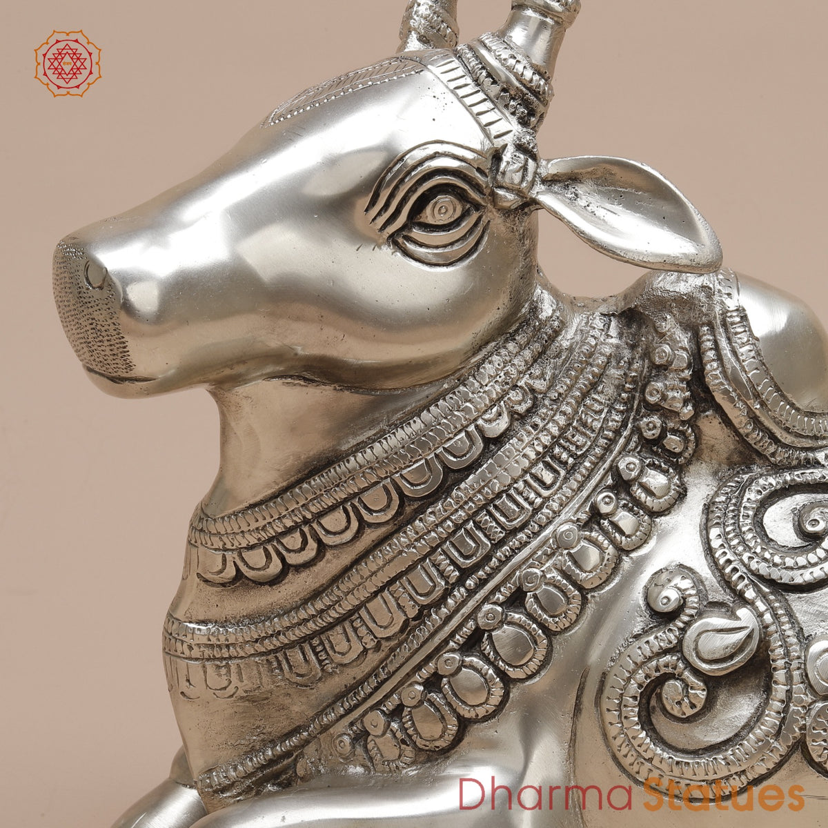 Brass Nandi Seated Fine, Silver Coated 12”