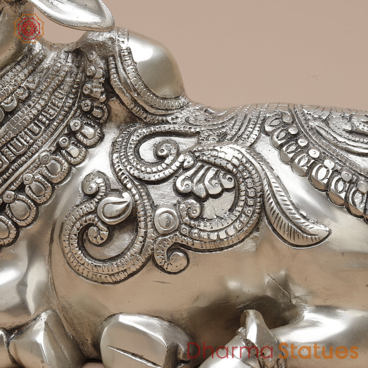 Brass Nandi Seated Fine, Silver Coated 12”