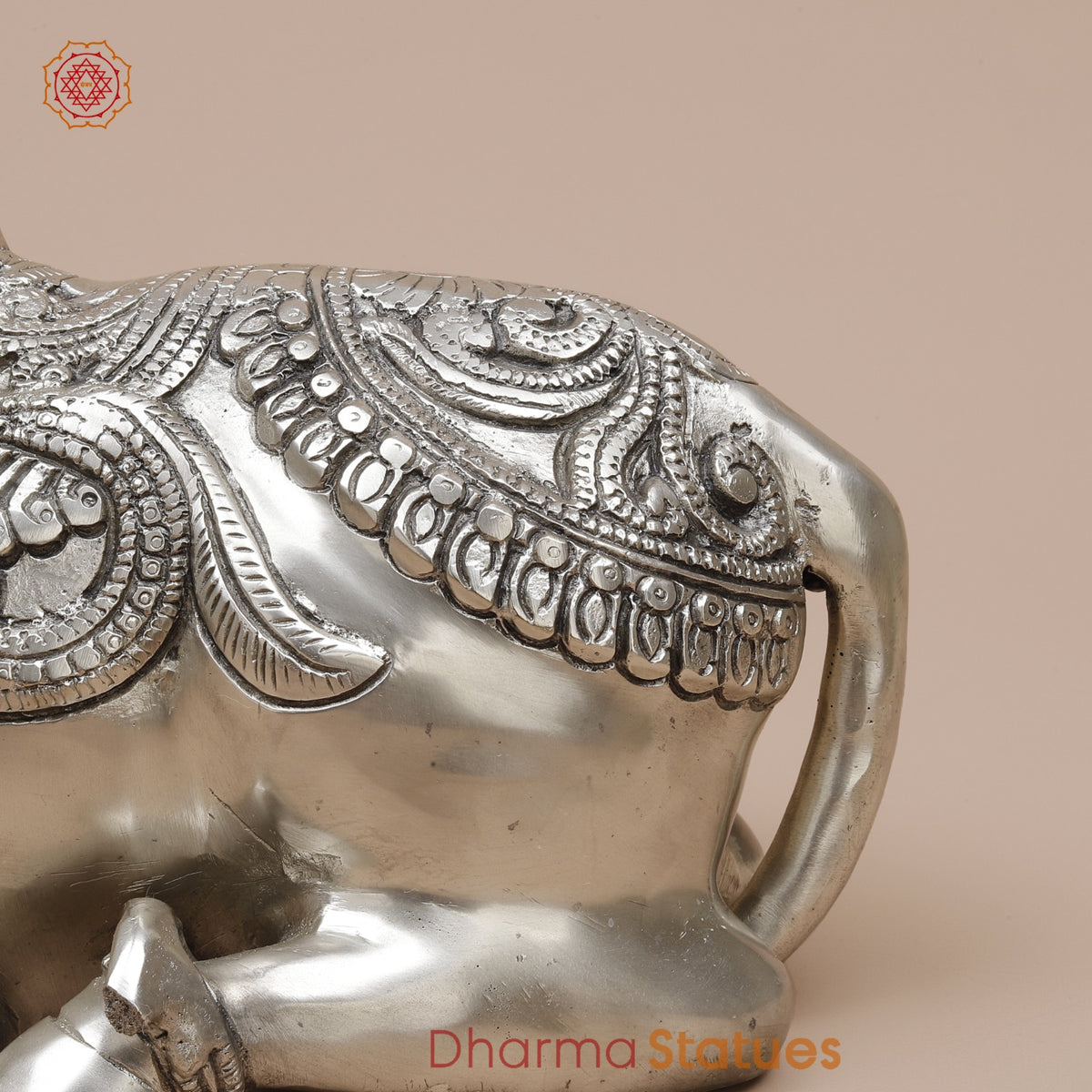 Brass Nandi Seated Fine, Silver Coated 12”