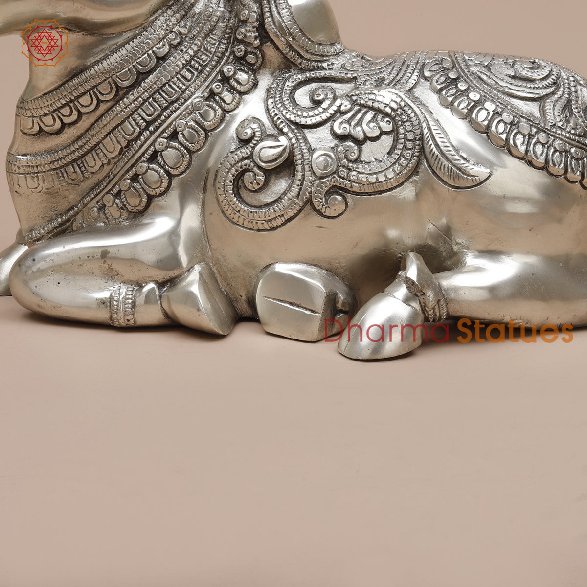 Brass Nandi Seated Fine, Silver Coated 12”