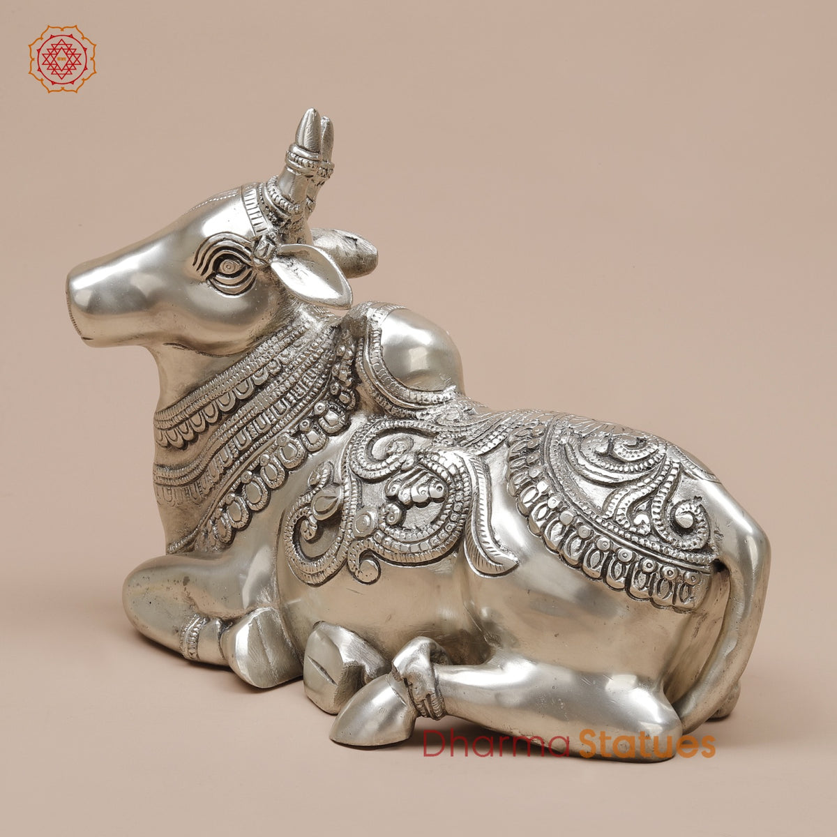 Brass Nandi Seated Fine, Silver Coated 12”