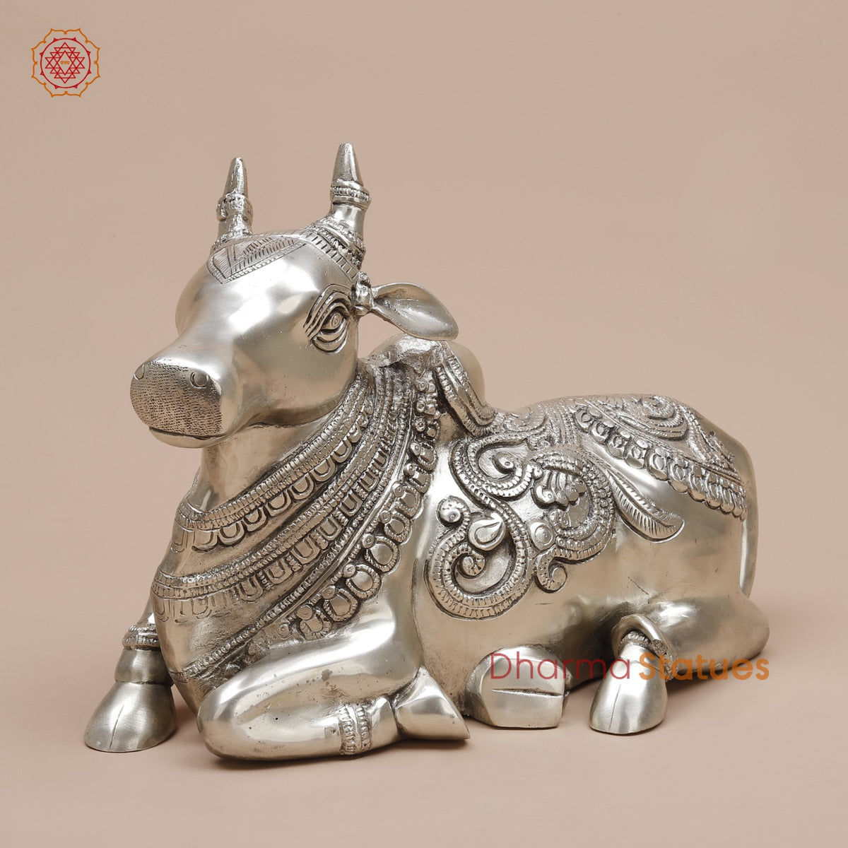 Brass Nandi Seated Fine, Silver Coated 12”