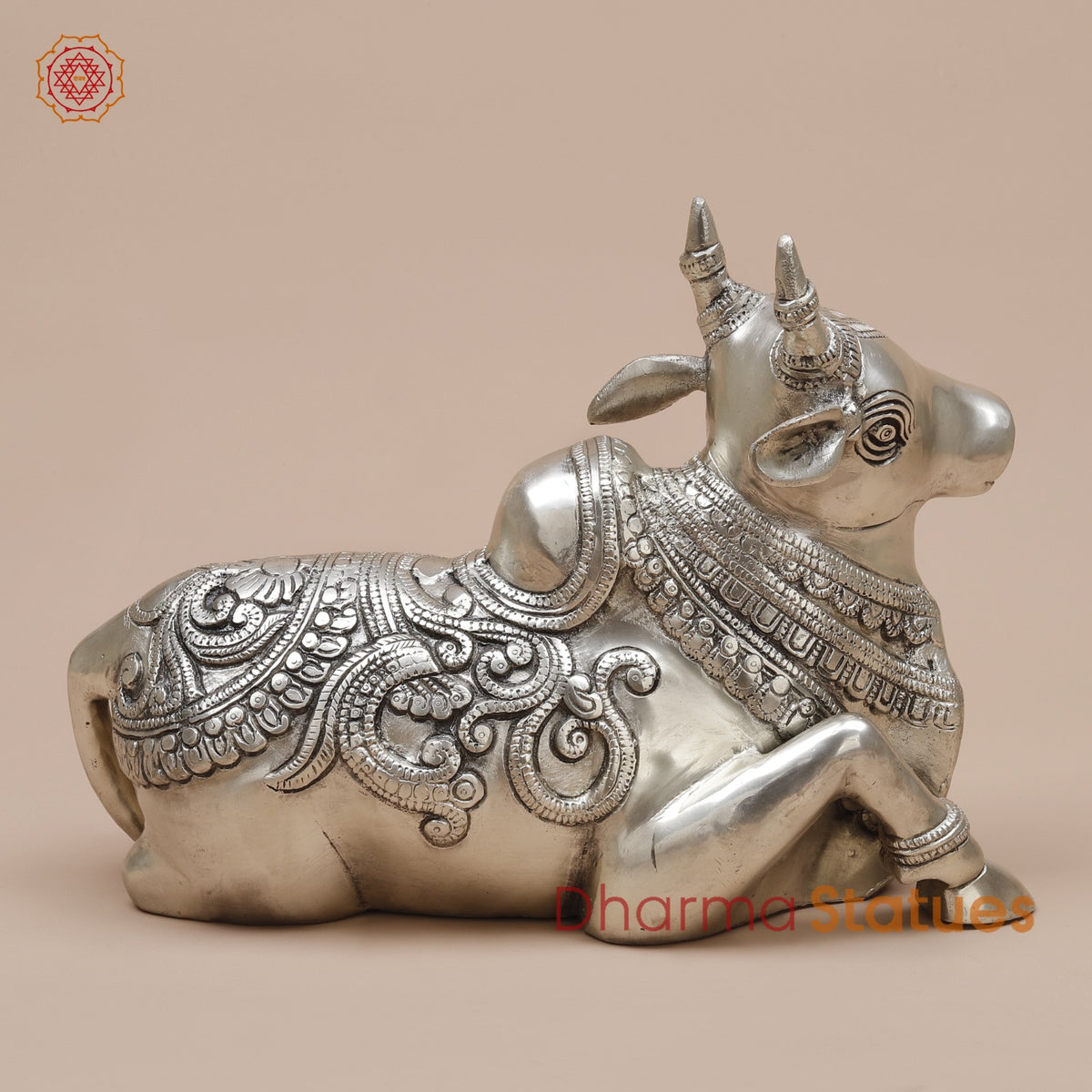 Brass Nandi Seated Fine, Silver Coated 12”