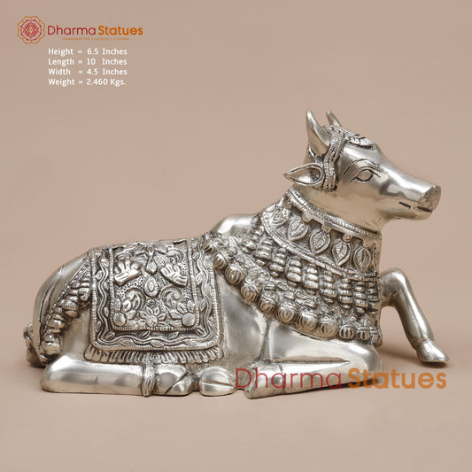Brass Nandi Seated Fine, Silver Coated 10”