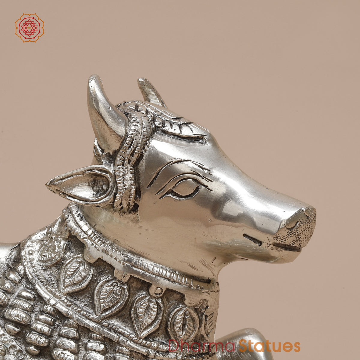 Brass Nandi Seated Fine, Silver Coated 10”