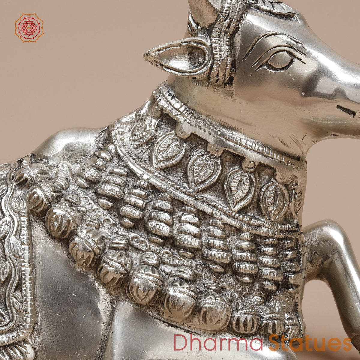 Brass Nandi Seated Fine, Silver Coated 10”