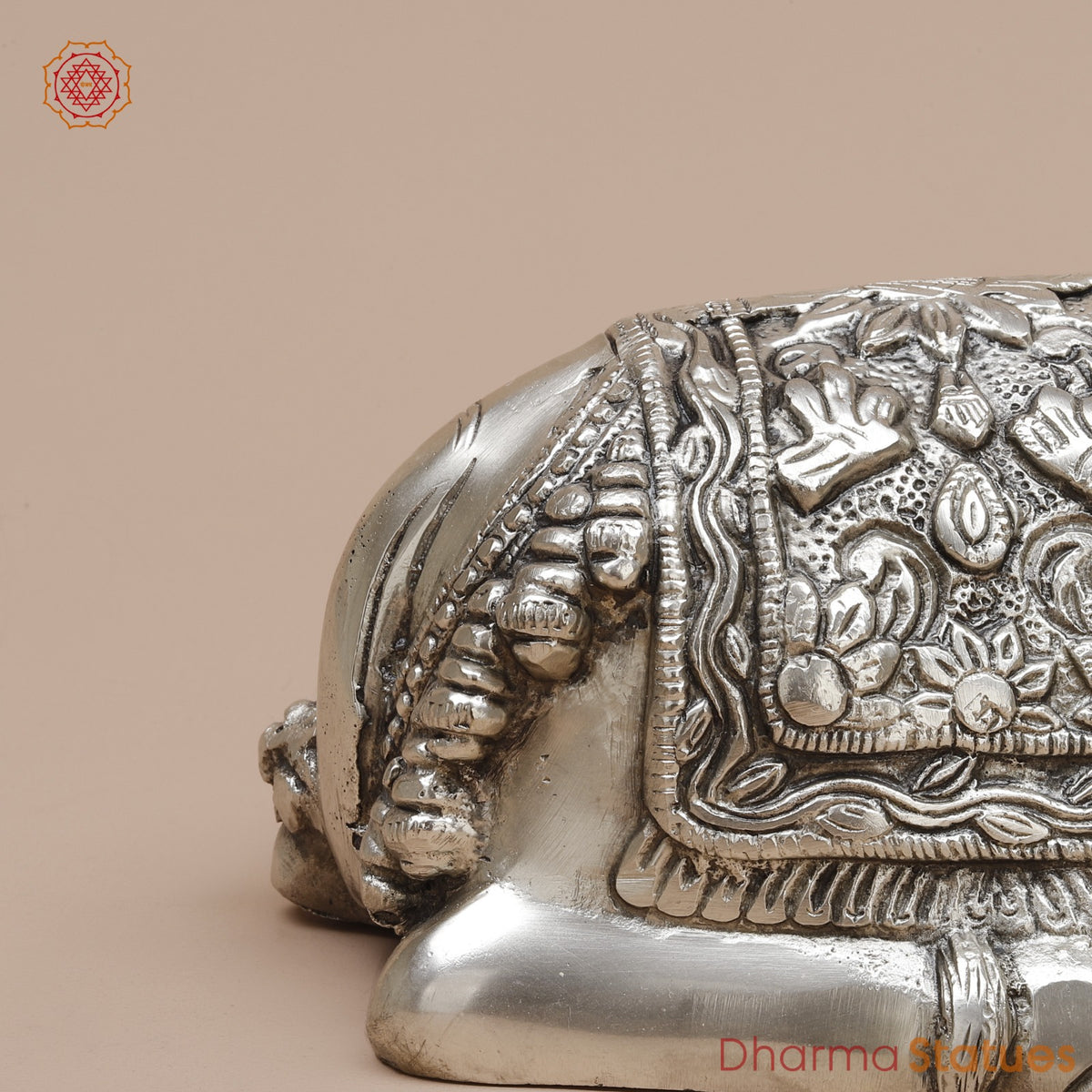 Brass Nandi Seated Fine, Silver Coated 10”