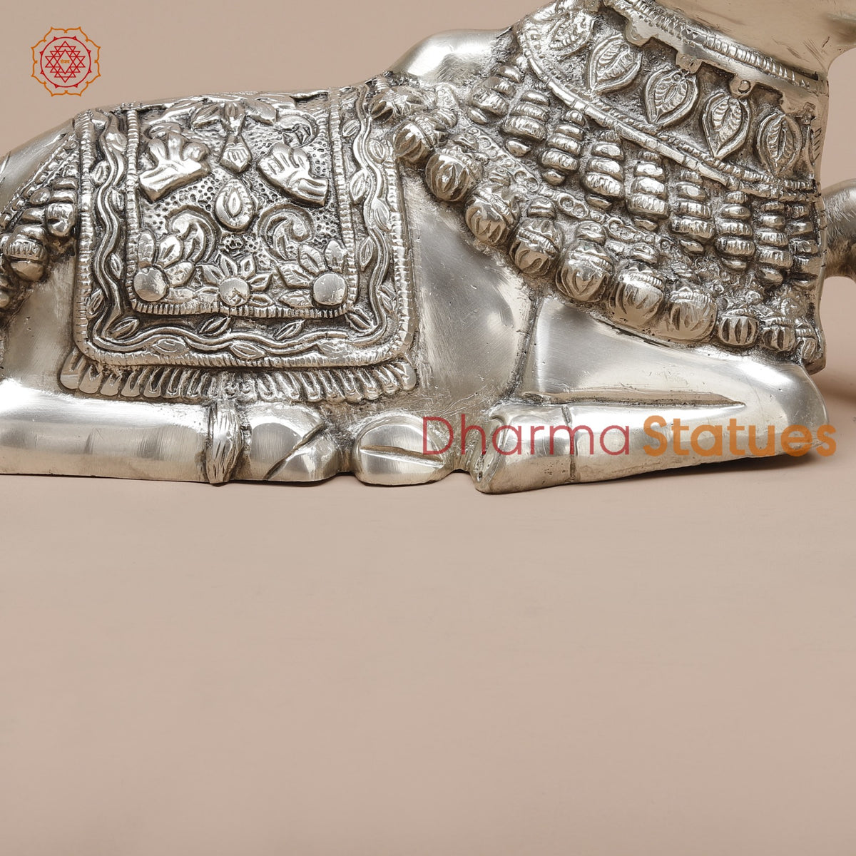 Brass Nandi Seated Fine, Silver Coated 10”